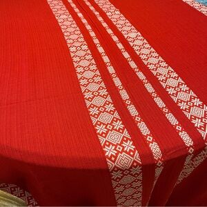 Red and White Patterned Scandinavian/Swedish style tablecloth Rectangular